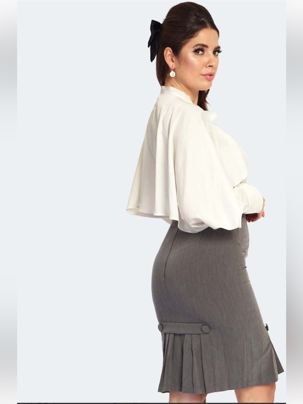 Voodoo Vixen Pleat Detail Pencil Skirt, Grey, Size 8/Large, EUC